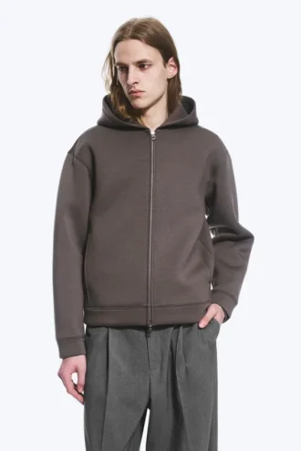 Sudadera con capucha y cremallera de tejido scuba – Marrón oscuro