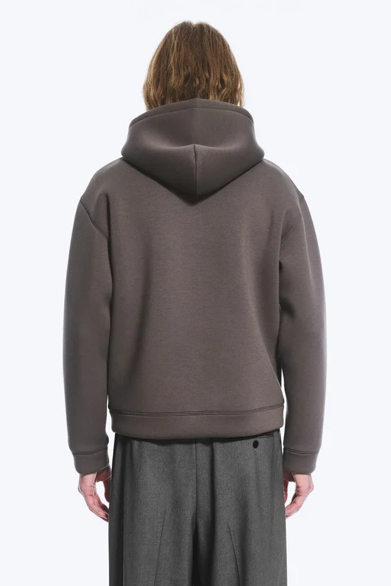 Sudadera con capucha y cremallera de tejido scuba – Marrón oscuro Sudadera con capucha y cremallera de tejido scuba – Marrón oscuro