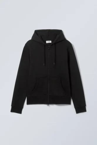 Sudadera con capucha y cremallera encogida – Negro