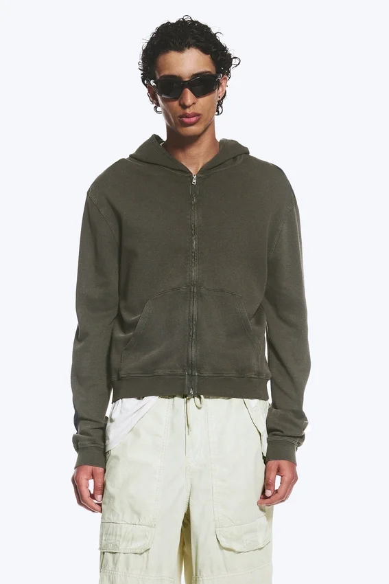 Sudadera con capucha y cremallera encogida – Verde caqui oscuro Sudadera con capucha y cremallera encogida – Verde caqui oscuro