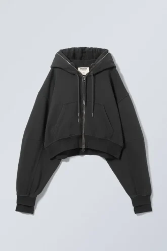Sudadera con capucha y cremallera estándar de doble capa – Negro
