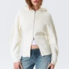 Sudadera con capucha y cremallera larga de punto – Blanca Sudadera con capucha y cremallera larga de punto – Blanca