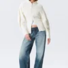 Sudadera con capucha y cremallera larga de punto – Blanca Sudadera con capucha y cremallera larga de punto – Blanca