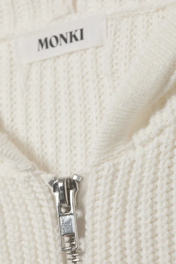 Sudadera con capucha y cremallera larga de punto – Blanca Sudadera con capucha y cremallera larga de punto – Blanca