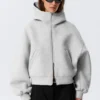 Sudadera con capucha y cremallera oversize de cuello alto tipo scuba – Gris jaspeado Sudadera con capucha y cremallera oversize de cuello alto tipo scuba – Gris jaspeado