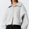 Sudadera con capucha y cremallera oversize de cuello alto tipo scuba – Gris jaspeado Sudadera con capucha y cremallera oversize de cuello alto tipo scuba – Gris jaspeado