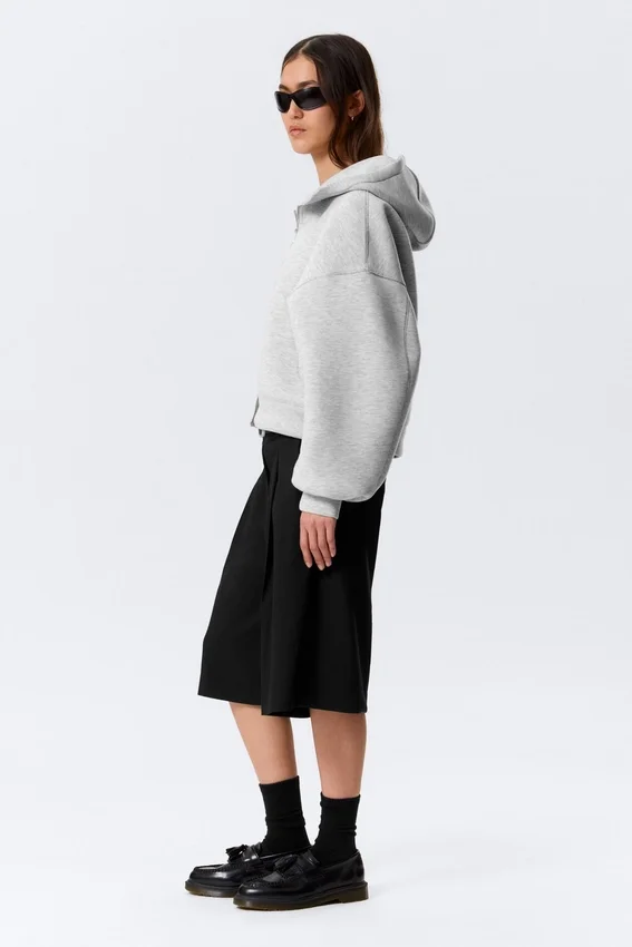 Sudadera con capucha y cremallera oversize de cuello alto tipo scuba – Gris jaspeado Sudadera con capucha y cremallera oversize de cuello alto tipo scuba – Gris jaspeado