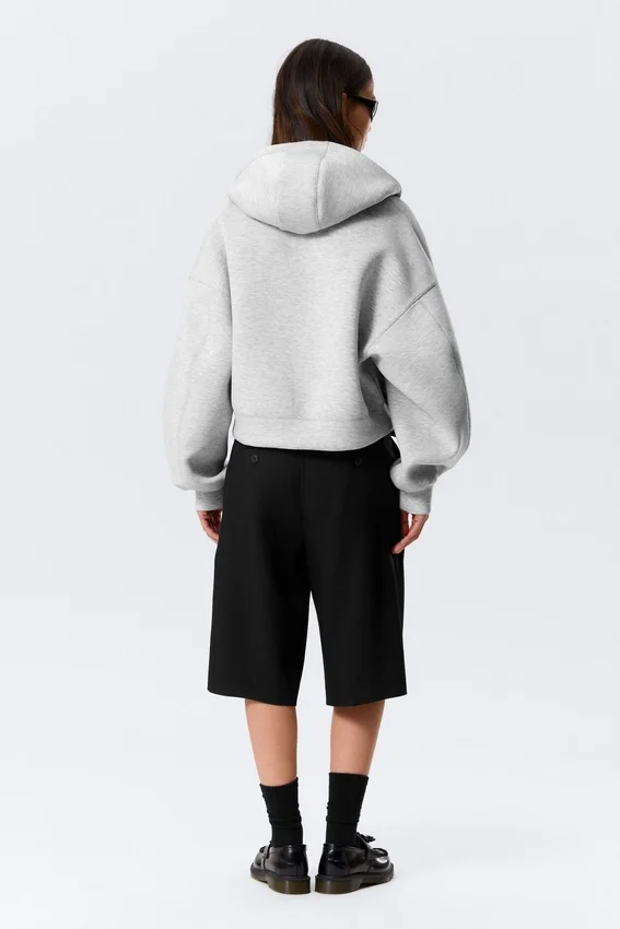 Sudadera con capucha y cremallera oversize de cuello alto tipo scuba – Gris jaspeado Sudadera con capucha y cremallera oversize de cuello alto tipo scuba – Gris jaspeado