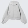 Sudadera con capucha y cremallera oversize de cuello alto tipo scuba – Gris jaspeado Sudadera con capucha y cremallera oversize de cuello alto tipo scuba – Gris jaspeado