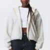 Sudadera con capucha y cremallera oversize de felpa – Gris jaspeado Sudadera con capucha y cremallera oversize de felpa – Gris jaspeado