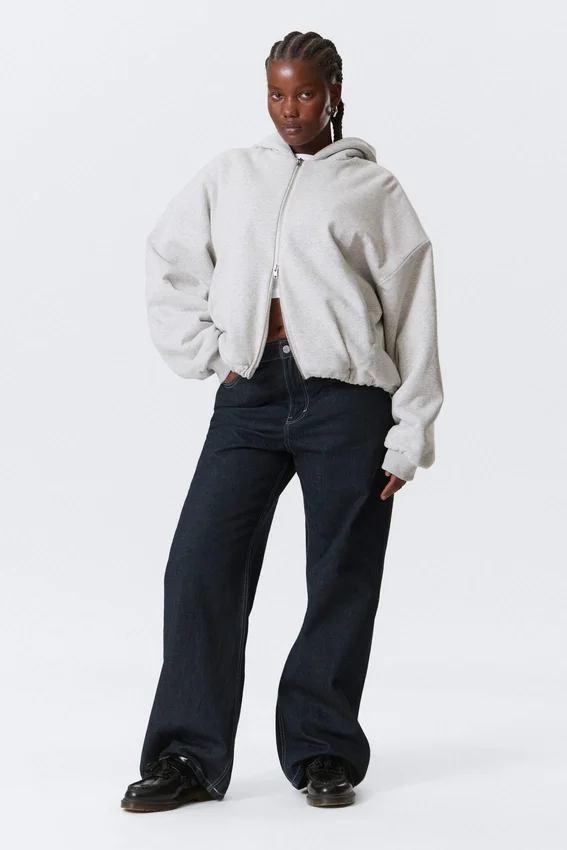 Sudadera con capucha y cremallera oversize de felpa – Gris jaspeado Sudadera con capucha y cremallera oversize de felpa – Gris jaspeado