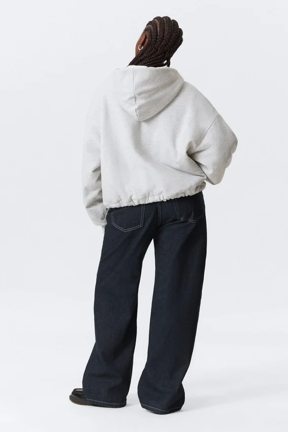Sudadera con capucha y cremallera oversize de felpa – Gris jaspeado Sudadera con capucha y cremallera oversize de felpa – Gris jaspeado