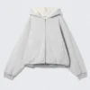 Sudadera con capucha y cremallera oversize de felpa – Gris jaspeado Sudadera con capucha y cremallera oversize de felpa – Gris jaspeado