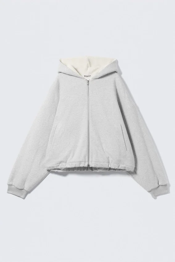 Sudadera con capucha y cremallera oversize de felpa – Gris jaspeado Sudadera con capucha y cremallera oversize de felpa – Gris jaspeado