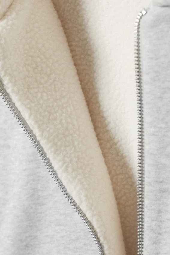 Sudadera con capucha y cremallera oversize de felpa – Gris jaspeado Sudadera con capucha y cremallera oversize de felpa – Gris jaspeado