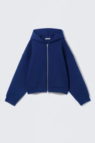 Sudadera con capucha y cremallera oversize de neopreno – Azul cobalto