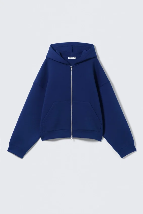 Sudadera con capucha y cremallera oversize de neopreno – Azul cobalto Sudadera con capucha y cremallera oversize de neopreno – Azul cobalto
