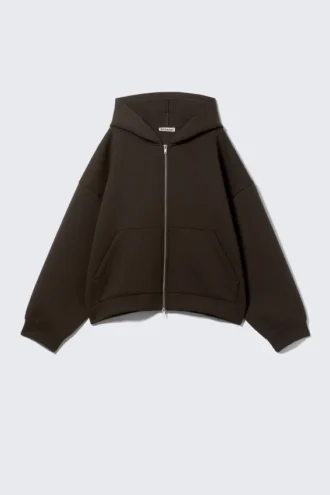 Sudadera con capucha y cremallera oversize de neopreno – Marrón oscuro