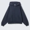 Sudadera con capucha y cremallera oversize de peso grueso – Azul marino Sudadera con capucha y cremallera oversize de peso grueso – Azul marino