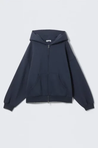 Sudadera con capucha y cremallera oversize de peso grueso – Azul marino