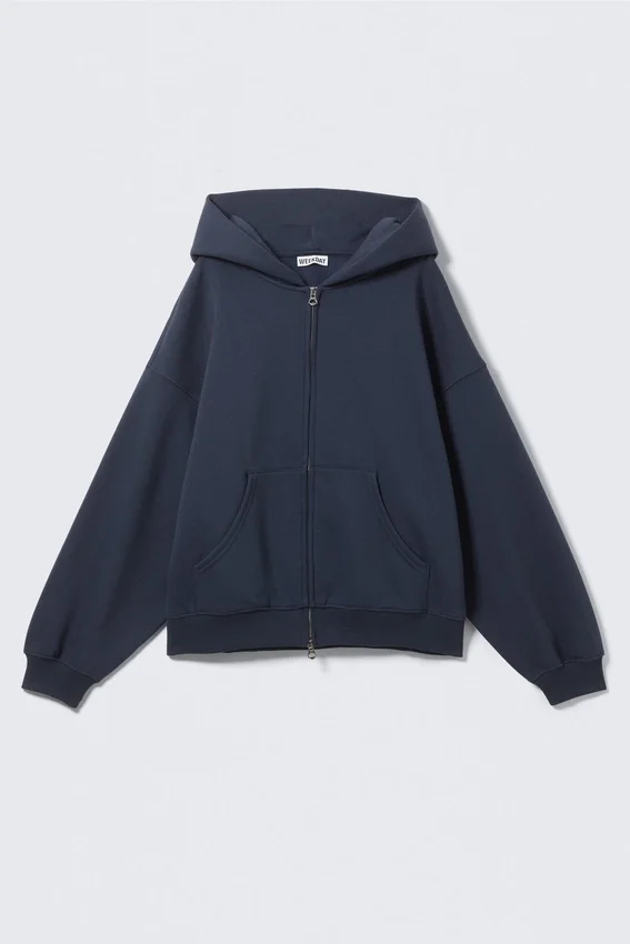 Sudadera con capucha y cremallera oversize de peso grueso – Azul marino Sudadera con capucha y cremallera oversize de peso grueso – Azul marino