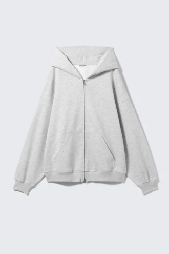 Sudadera con capucha y cremallera oversize de peso grueso – Gris jaspeado