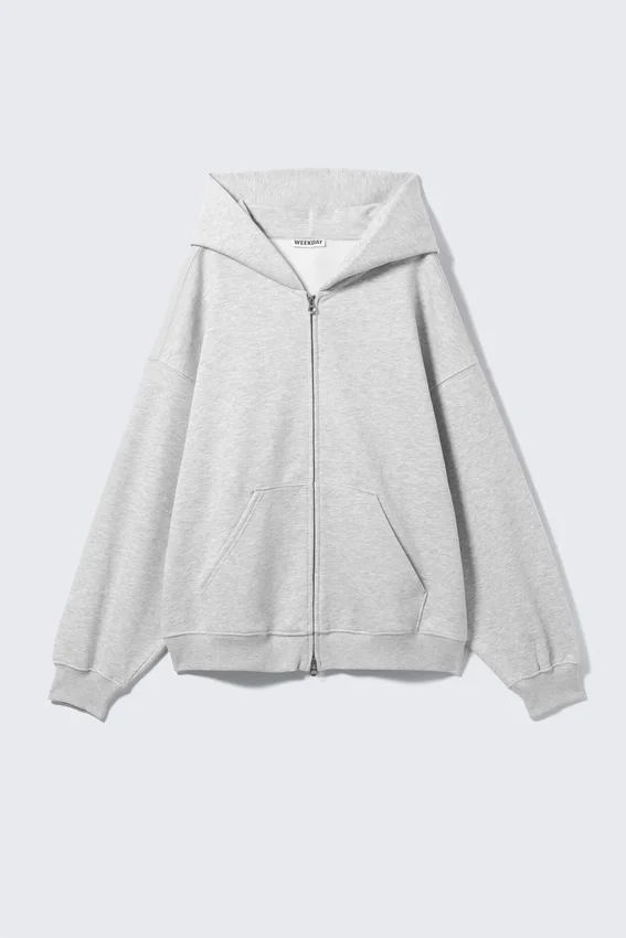 Sudadera con capucha y cremallera oversize de peso grueso – Gris jaspeado Sudadera con capucha y cremallera oversize de peso grueso – Gris jaspeado