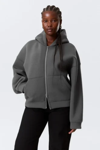 Sudadera con capucha y cremallera oversize – Gris oscuro
