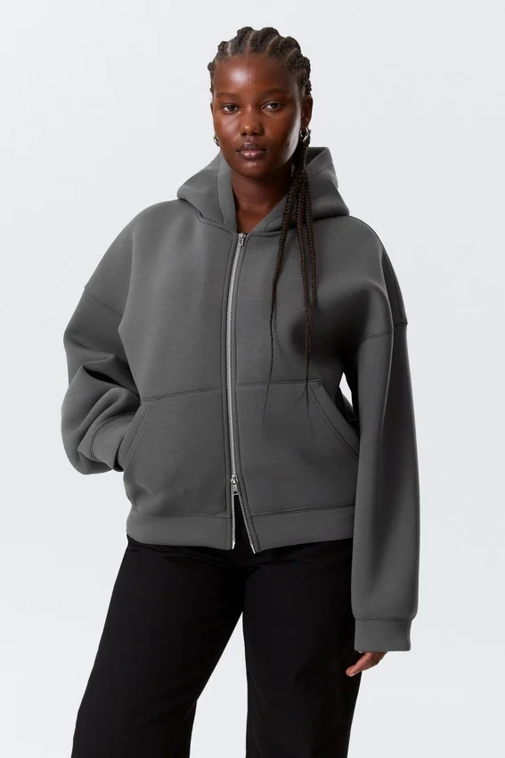 Sudadera con capucha y cremallera oversize – Gris oscuro Sudadera con capucha y cremallera oversize – Gris oscuro