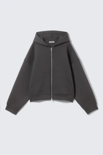 Sudadera con capucha y cremallera oversize – Gris oscuro
