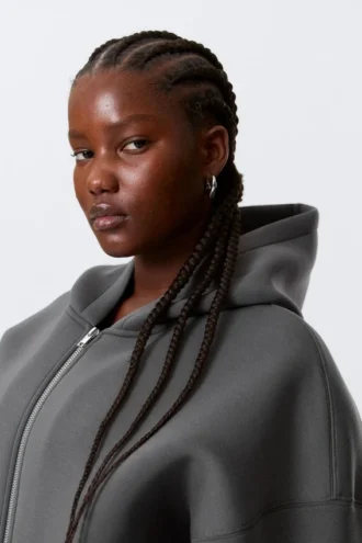 Sudadera con capucha y cremallera oversize – Gris oscuro