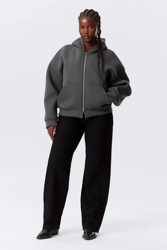 Sudadera con capucha y cremallera oversize – Gris oscuro Sudadera con capucha y cremallera oversize – Gris oscuro