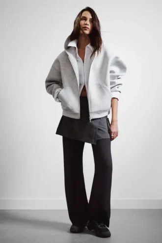 Sudadera con capucha y cremallera Oversized Scuba – Gris jaspeado