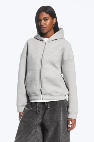 Sudadera con capucha y cremallera Oversized Scuba – Gris jaspeado