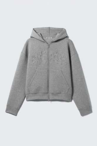 Sudadera con capucha y cremallera Simon Con estampados Scuba – Gris jaspeado – Stardust