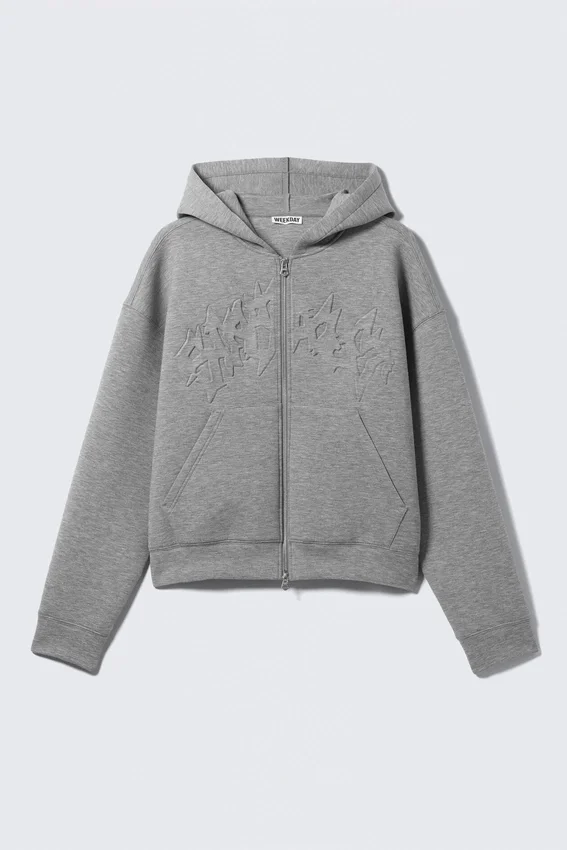 Sudadera con capucha y cremallera Simon Con estampados Scuba – Gris jaspeado – Stardust Sudadera con capucha y cremallera Simon Con estampados Scuba – Gris jaspeado – Stardust