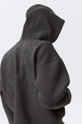 Sudadera con capucha y cremallera Simon Con estampados Scuba – Gris oscuro – Bordada