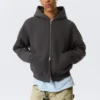 Sudadera con capucha y cremallera Simon Con estampados Scuba – Gris oscuro – Bordada Sudadera con capucha y cremallera Simon Con estampados Scuba – Gris oscuro – Bordada