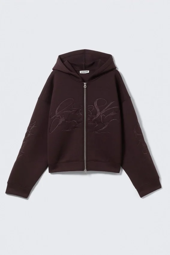 Sudadera con capucha y cremallera Simon Con estampados Scuba – Morado oscuro Sudadera con capucha y cremallera Simon Con estampados Scuba – Morado oscuro