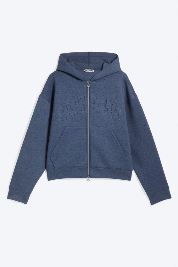 Sudadera con capucha y cremallera Simon Graphic Scuba – Azul oscuro – Relieve Sudadera con capucha y cremallera Simon Graphic Scuba – Azul oscuro – Relieve