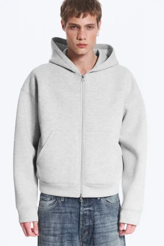 Sudadera con capucha y cremallera Simon Scuba – Gris claro jaspeado