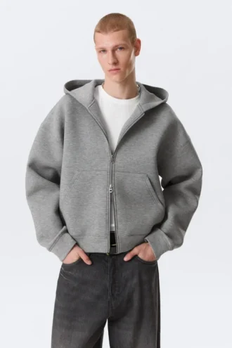 Sudadera con capucha y cremallera Simon Scuba – Gris jaspeado