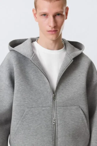 Sudadera con capucha y cremallera Simon Scuba – Gris jaspeado