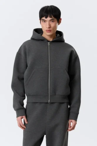 Sudadera con capucha y cremallera Simon Scuba – Gris oscuro jaspeado