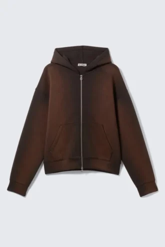 Sudadera con capucha y cremallera Simon Washed Scuba – Marrón oscuro lavado