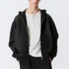 Sudadera con capucha y cremallera Simon Washed Scuba – Negro descolorido Sudadera con capucha y cremallera Simon Washed Scuba – Negro descolorido