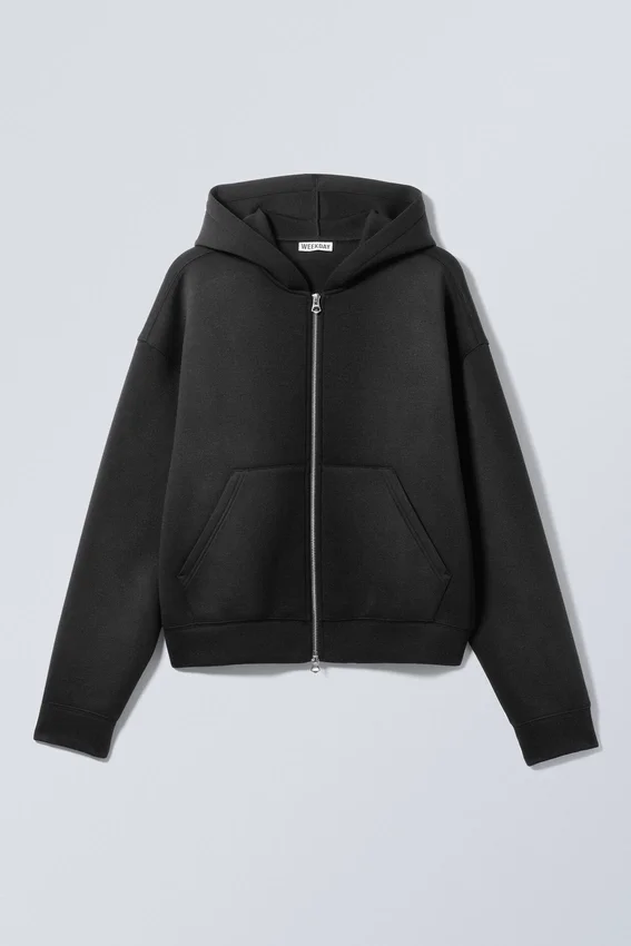 Sudadera con capucha y cremallera Simon Washed Scuba – Negro descolorido Sudadera con capucha y cremallera Simon Washed Scuba – Negro descolorido