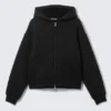 Sudadera con capucha y cremallera tipo bomber forrada – Negro