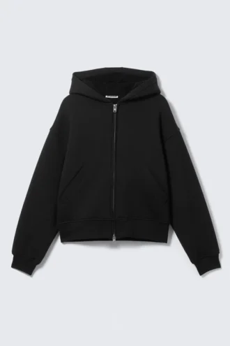 Sudadera con capucha y cremallera tipo bomber forrada – Negro