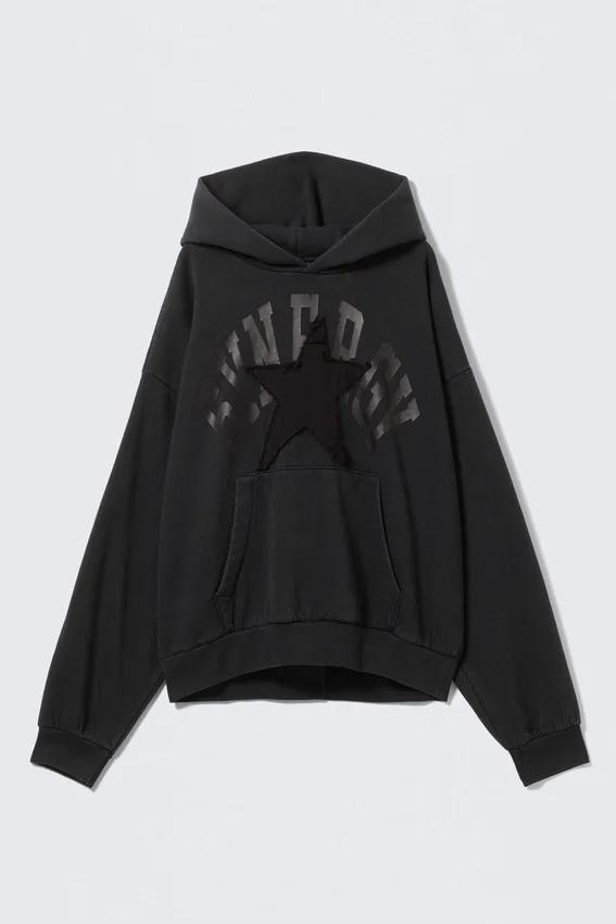 Sudadera con capucha y estampados, corte holgado y cuadrado – Negro – Synergy Sudadera con capucha y estampados, corte holgado y cuadrado – Negro – Synergy